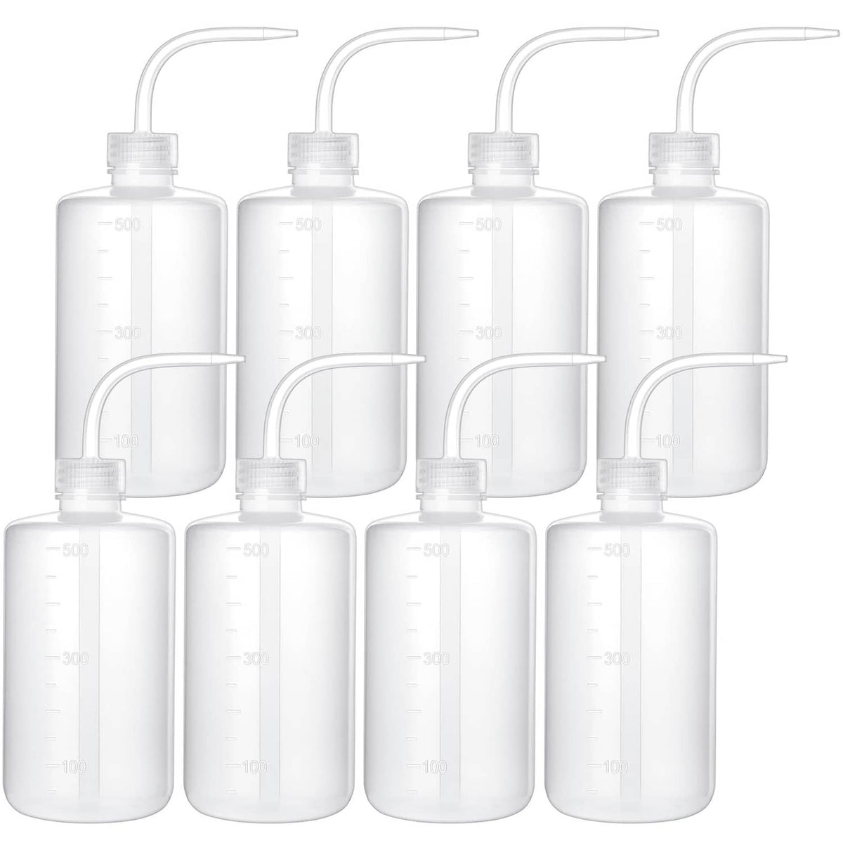 White squeeze wash bottles set of 8 with curved spouts and caps