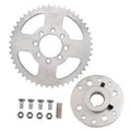 Steel rear sprocket kit with 8-hole hub plate, sprocket, bolts, washers, and keyway insert