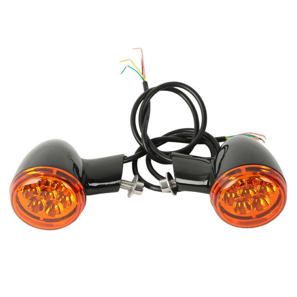 Rear LED turn signal light bracket with two amber lenses and connected wiring