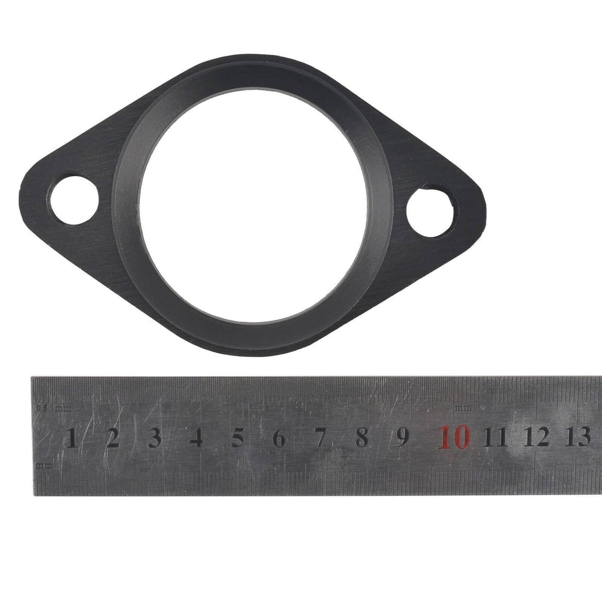 Black gasket mounting plate with circular opening and bolt holes for water neck