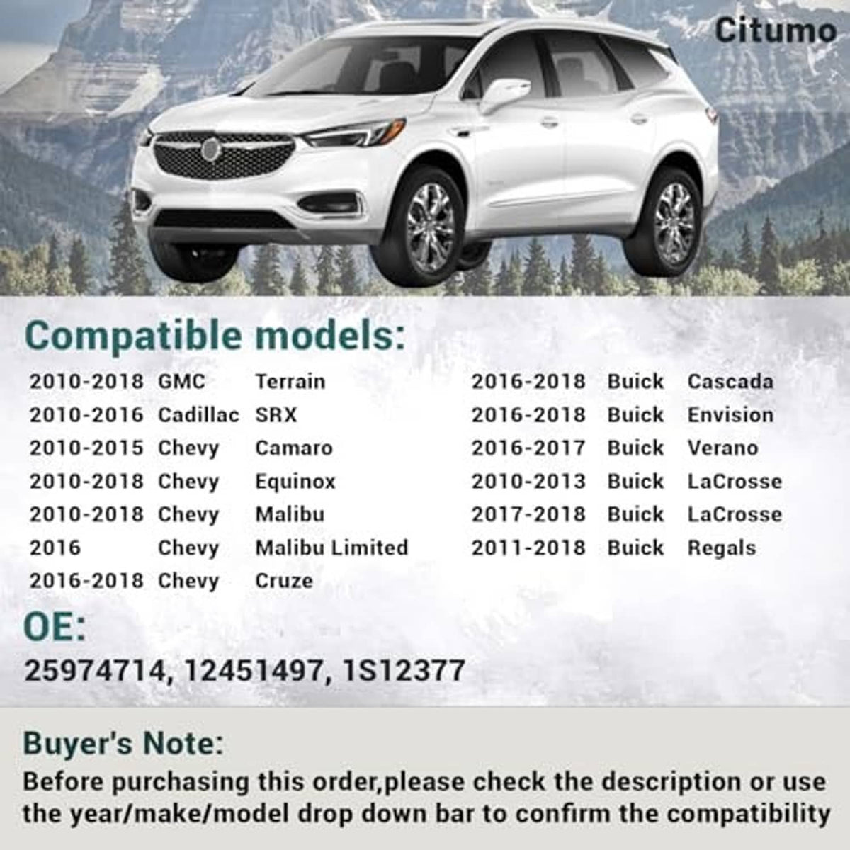 Compatibility information for a power seat switch for select GM vehicle models