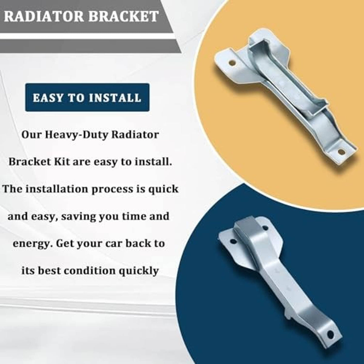 Light blue radiator bracket with mounting holes, stepped design, and side tabs