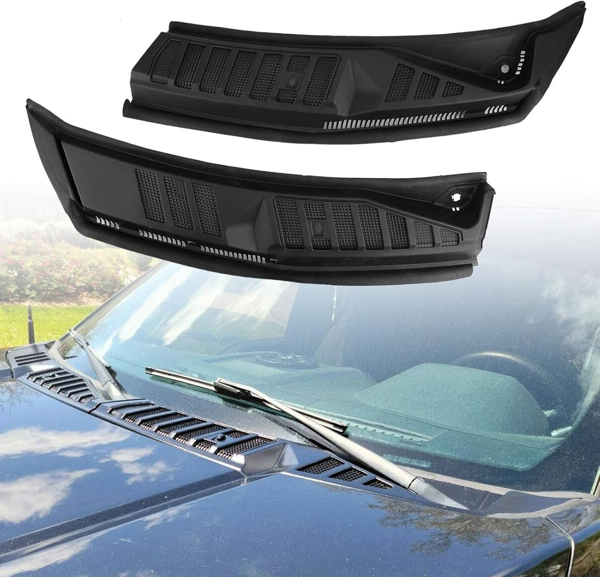 Black front cowl panel set with vented grille details, left and right pieces