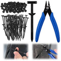 Black nylon cable tie set with one-way buckle heads, wire, and blue wire cutters