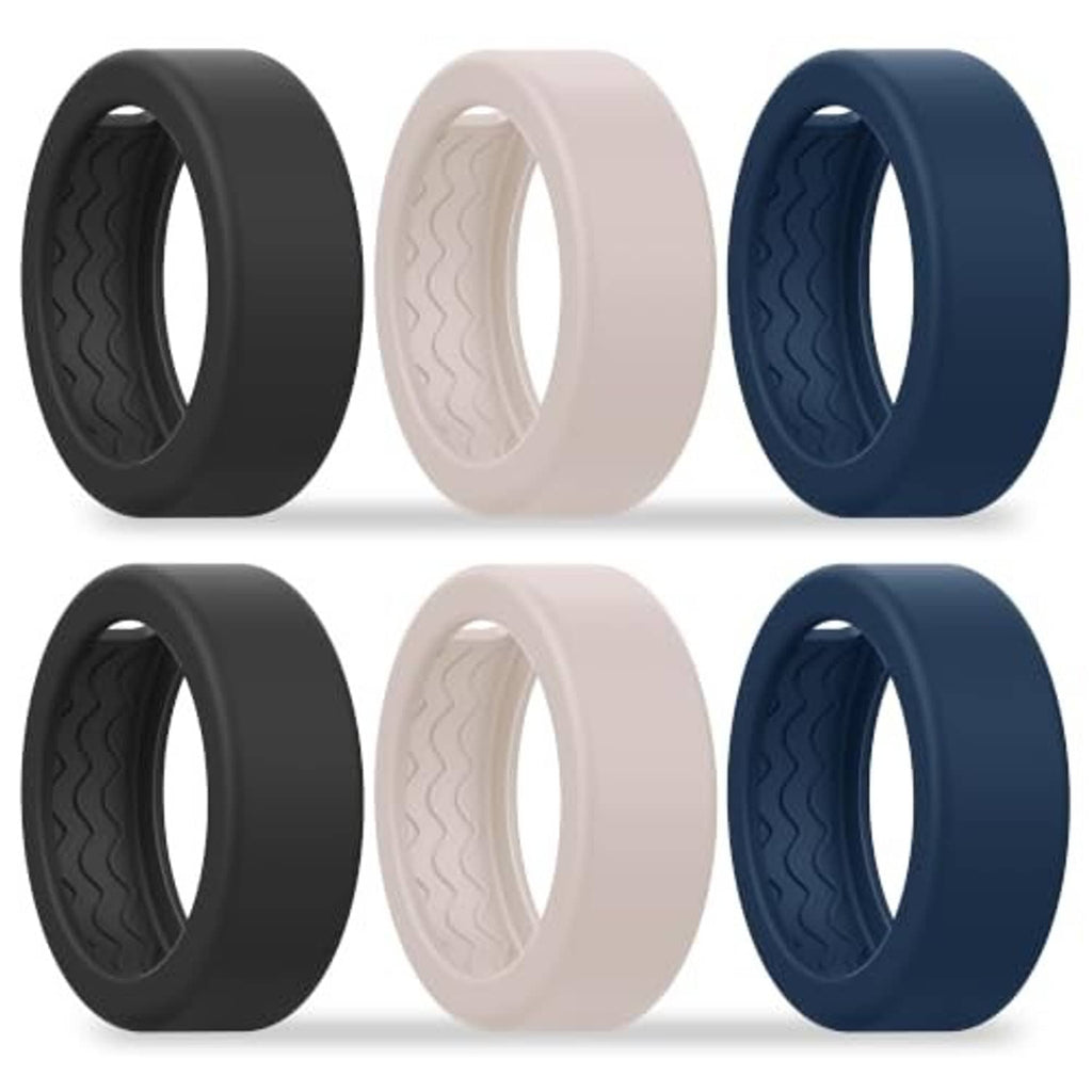 Six silicone Oura ring covers, black starlight and dark blue with wavy texture