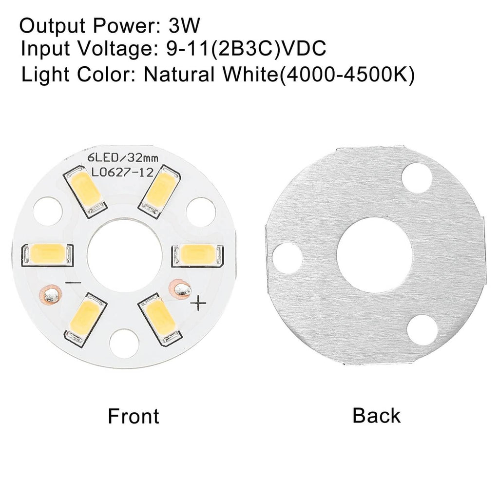 Natural white LED light chip, front and back 32mm circular board with 6 SMD LEDs