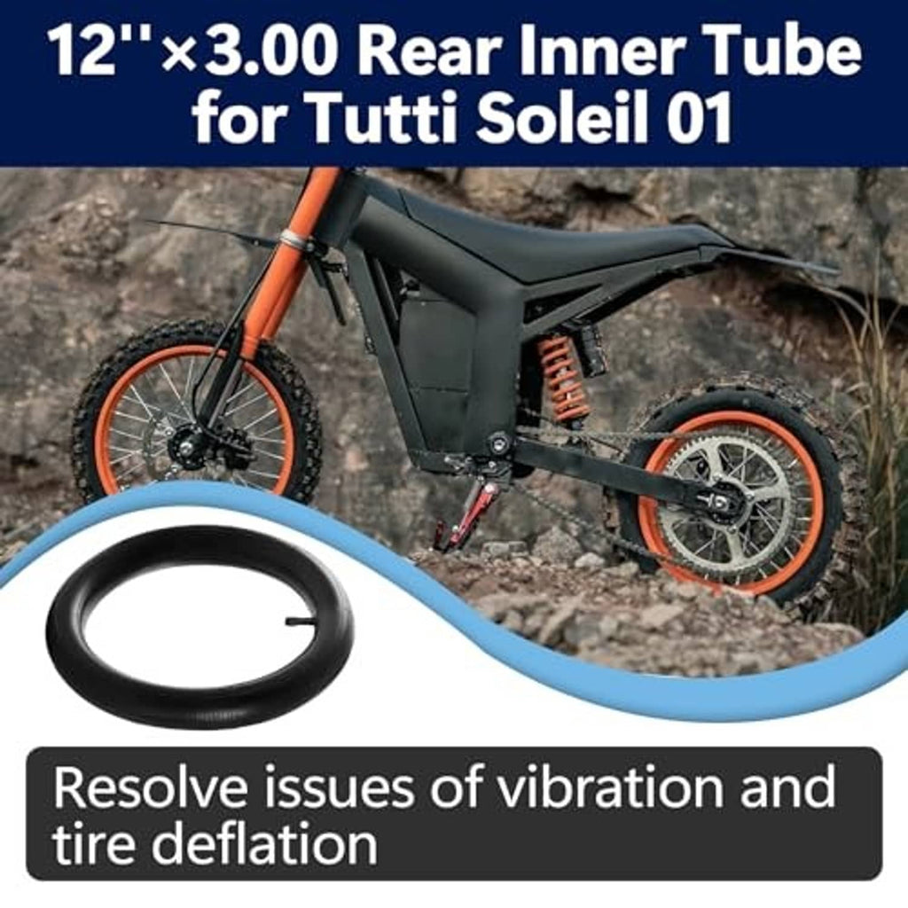 Black inner tube laid in a loop shape with valve stem, outdoor tire compatibility shown.