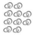 Set of round silver aluminum crush washer gaskets for oil drain plugs, overlapping pairs