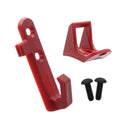 Red plastic folding scooter hook and latch with two mounting screws