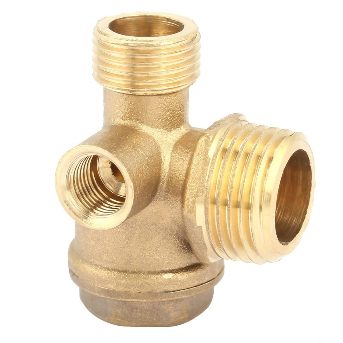 Brass 3-way air compressor check valve with one side and one end male threaded port