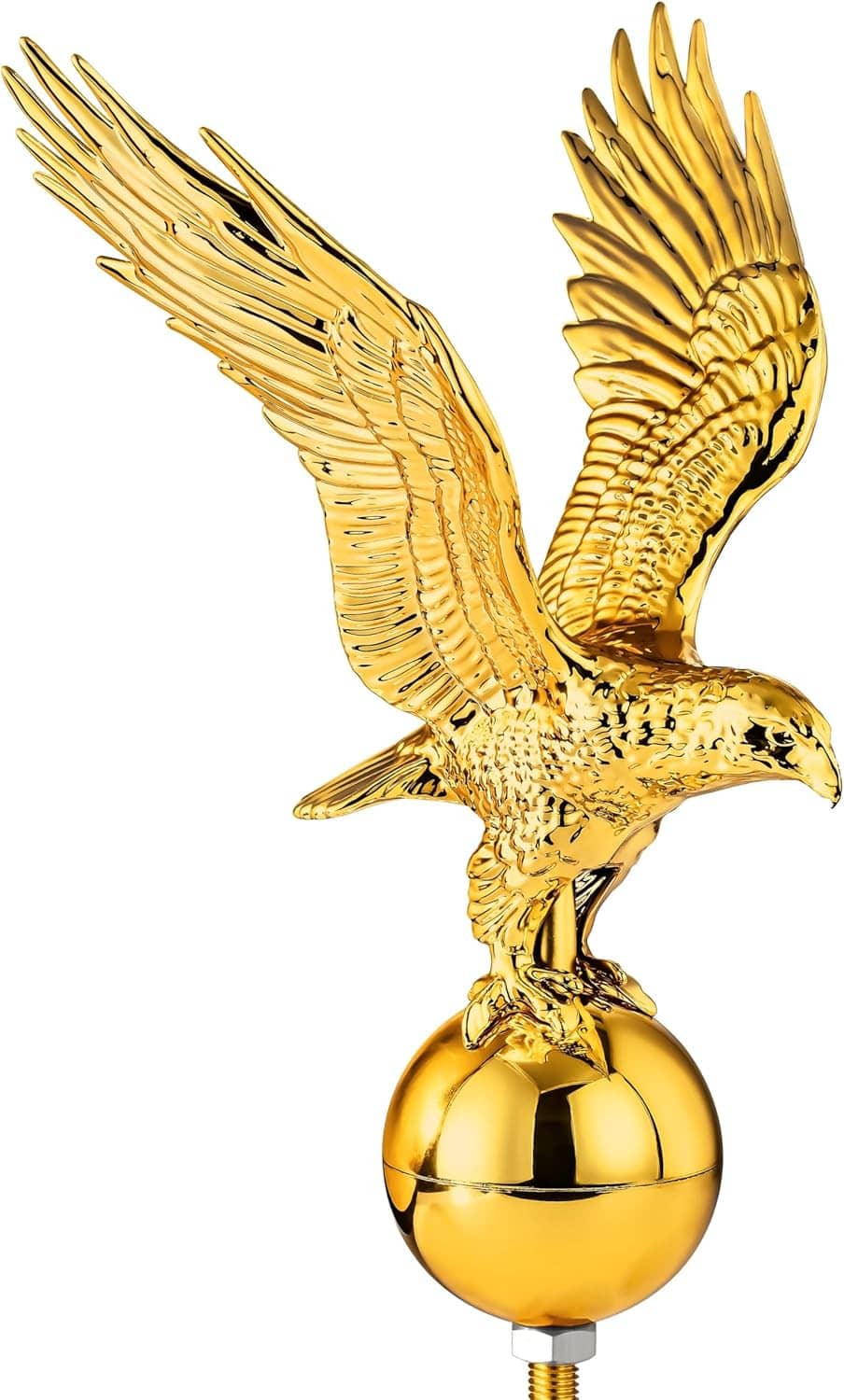 Gold eagle flagpole topper with ball base and threaded mount