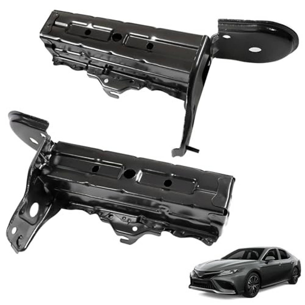 Black metal front bumper brackets set, two pieces with mounting holes and tabs