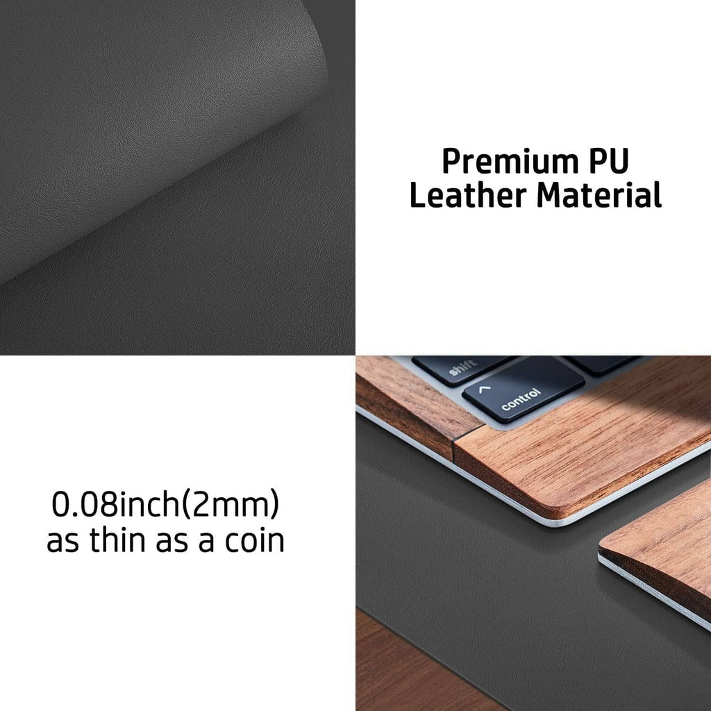 Gray PU leather desk pad with ultra-slim corner profile