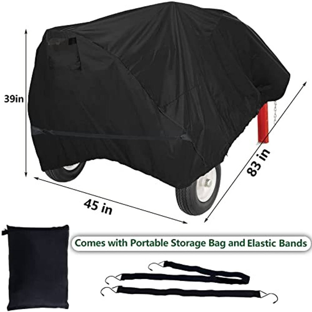 Black log splitter cover with storage bag and elastic bands, size 45 in wide