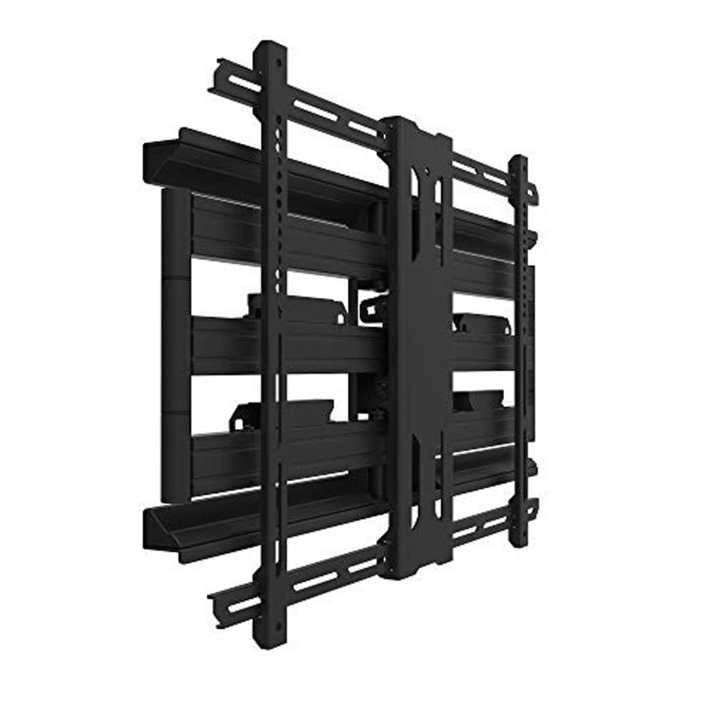 Black TV wall mount bracket with hinged plates and extended support bars