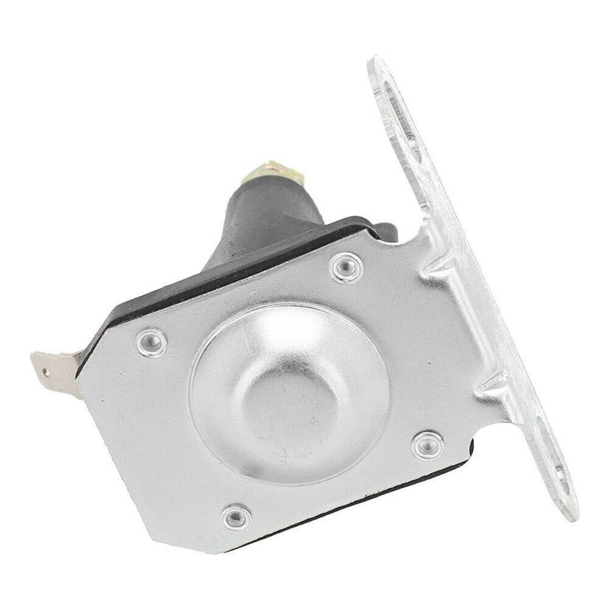 Silver metal solenoid contact plate with circular center and side mounting tabs