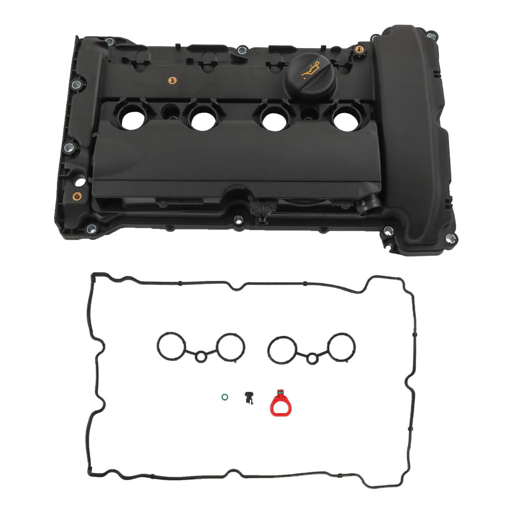 Engine valve cover kit with gasket, black plastic cover and separate seal parts