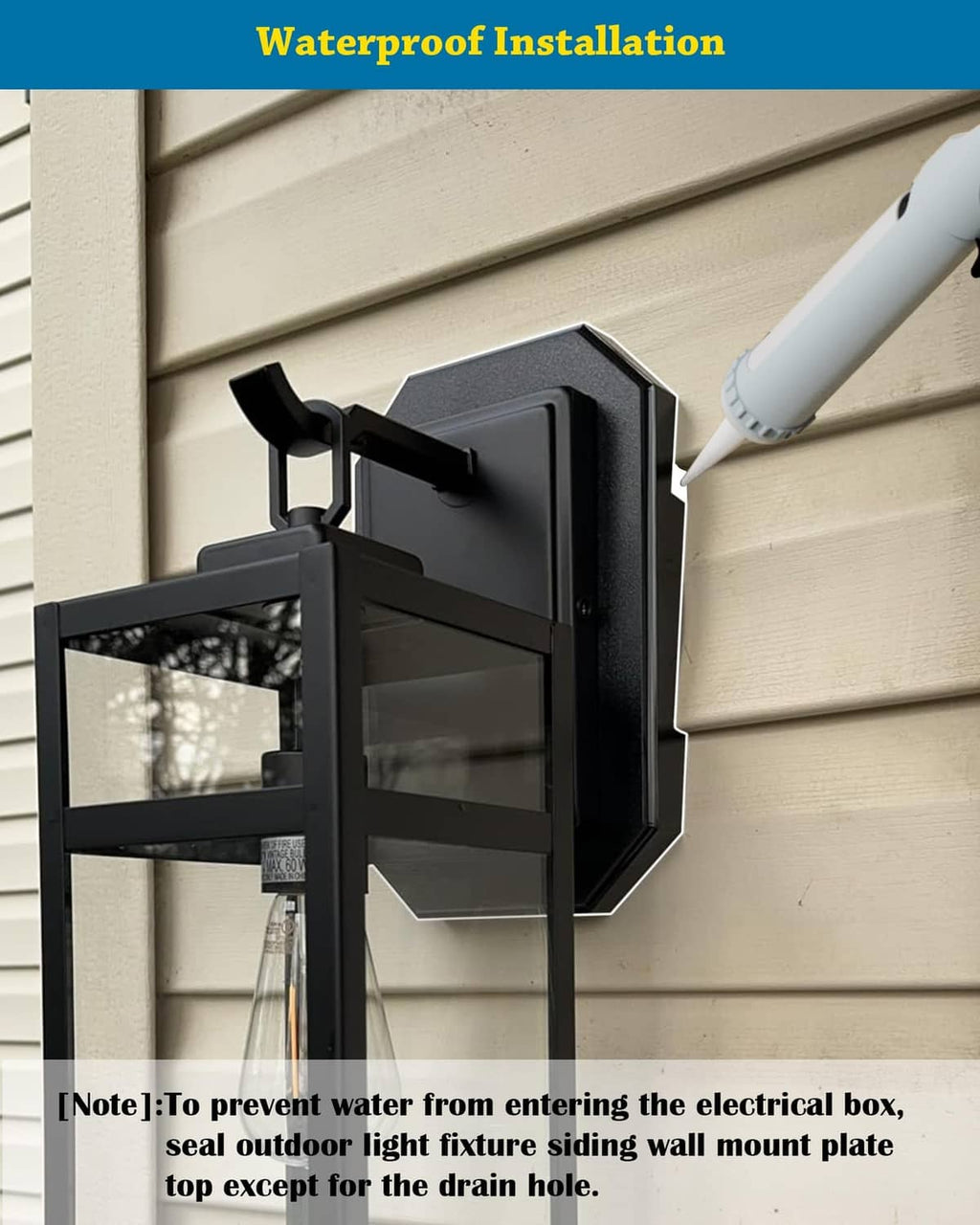 Black waterproof siding light mounting block installed with cable pass and mounting bracket