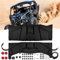 Black two-piece roof panel kit with mounting hardware and fasteners for off-road UTV