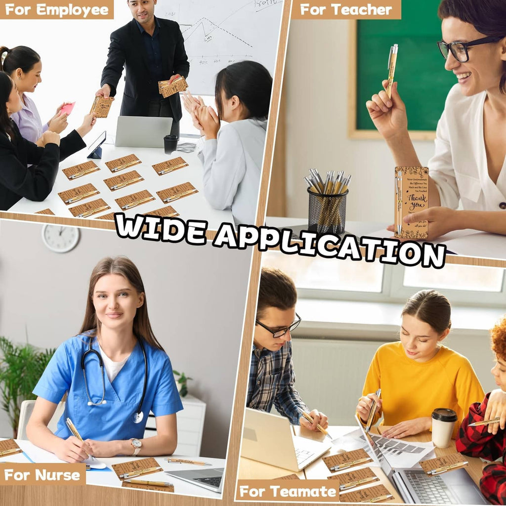Thank-you pen and card gift set shown for workplace gifting in multiple settings