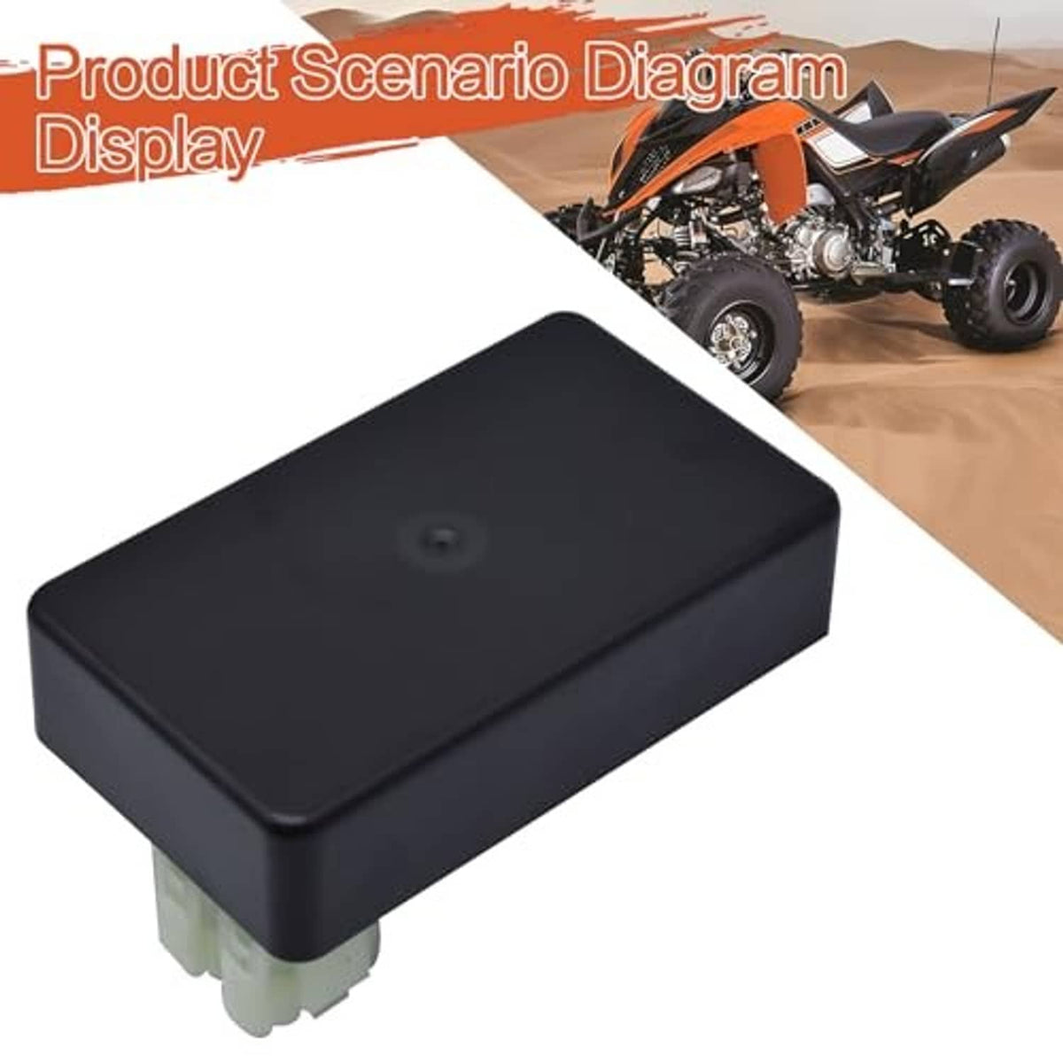 Ignition CDI box with black cover and white base mount, dark housing