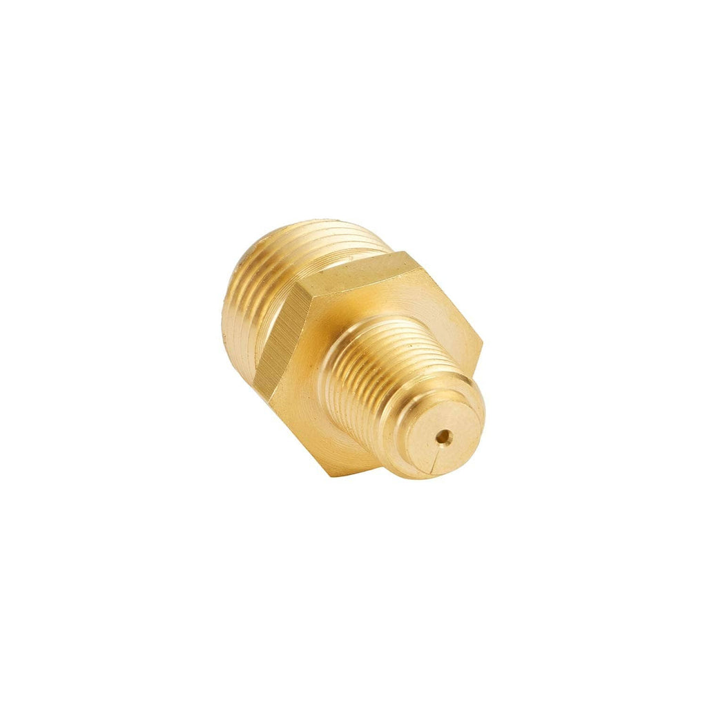 Brass propane orifice connector fitting, side view of hex and threaded ends