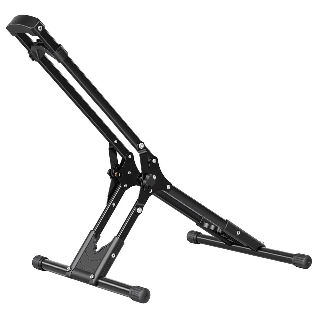 Foldable freestanding bike storage rack in black metal, adjustable stand and two base bars