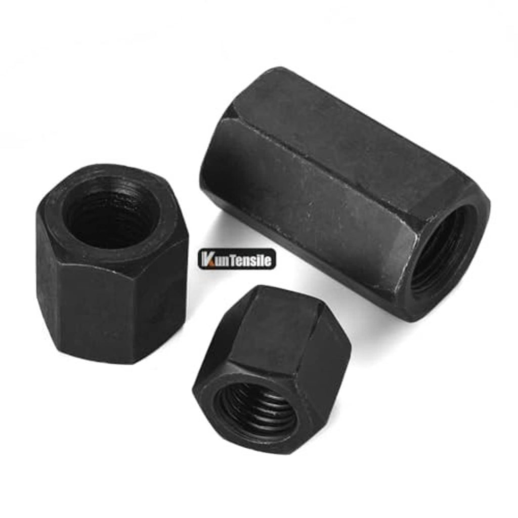 Black hex coupling nuts with internal threads, three-piece view