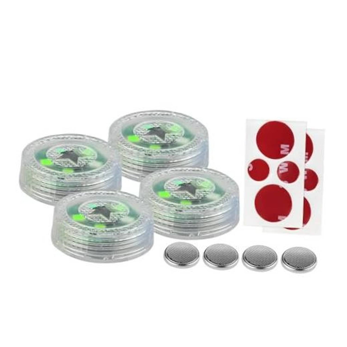 4 round wireless green LED door warning lights with coin batteries and red adhesive pads