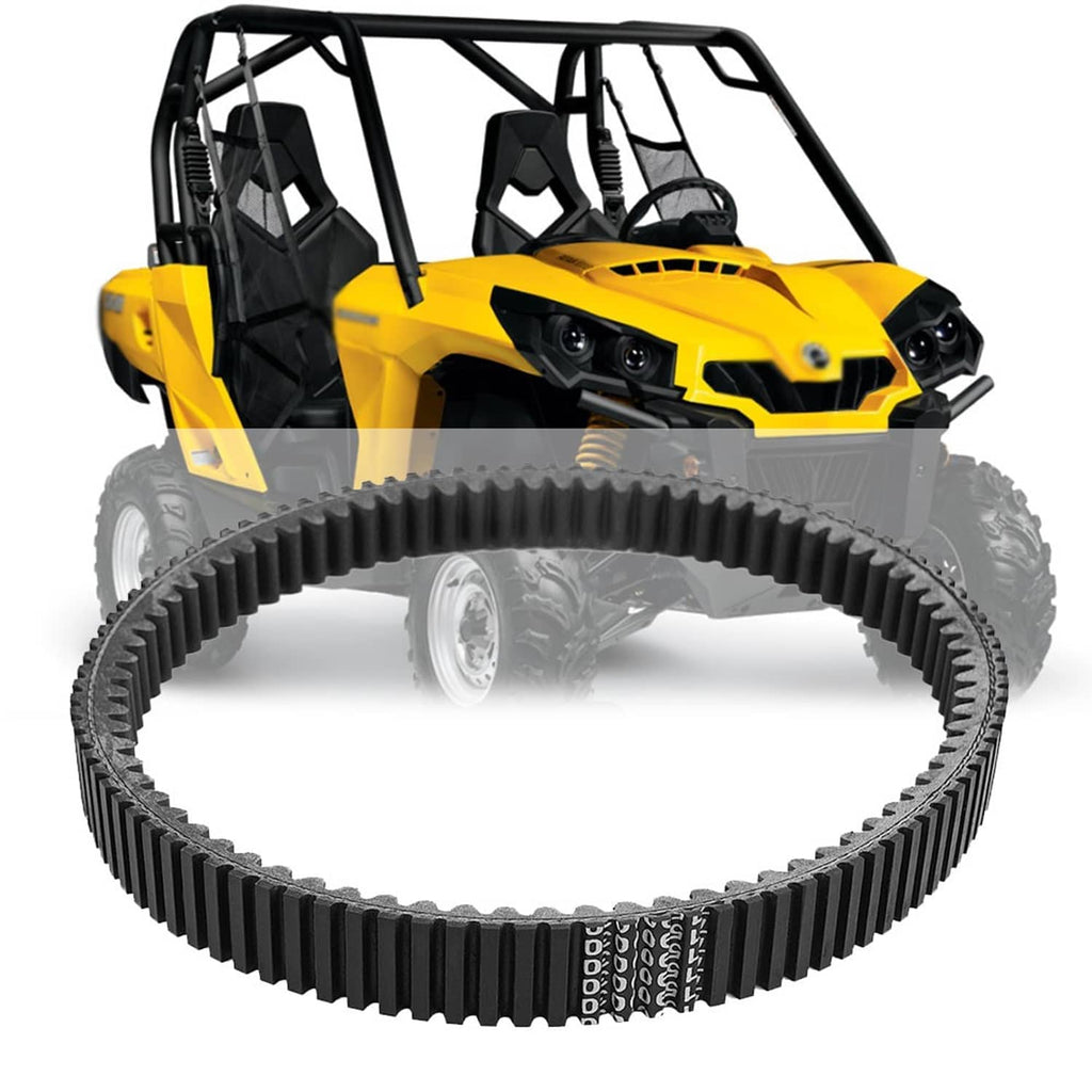 Clutch drive belt, black ribbed loop with interlocking serrated teeth and metal link