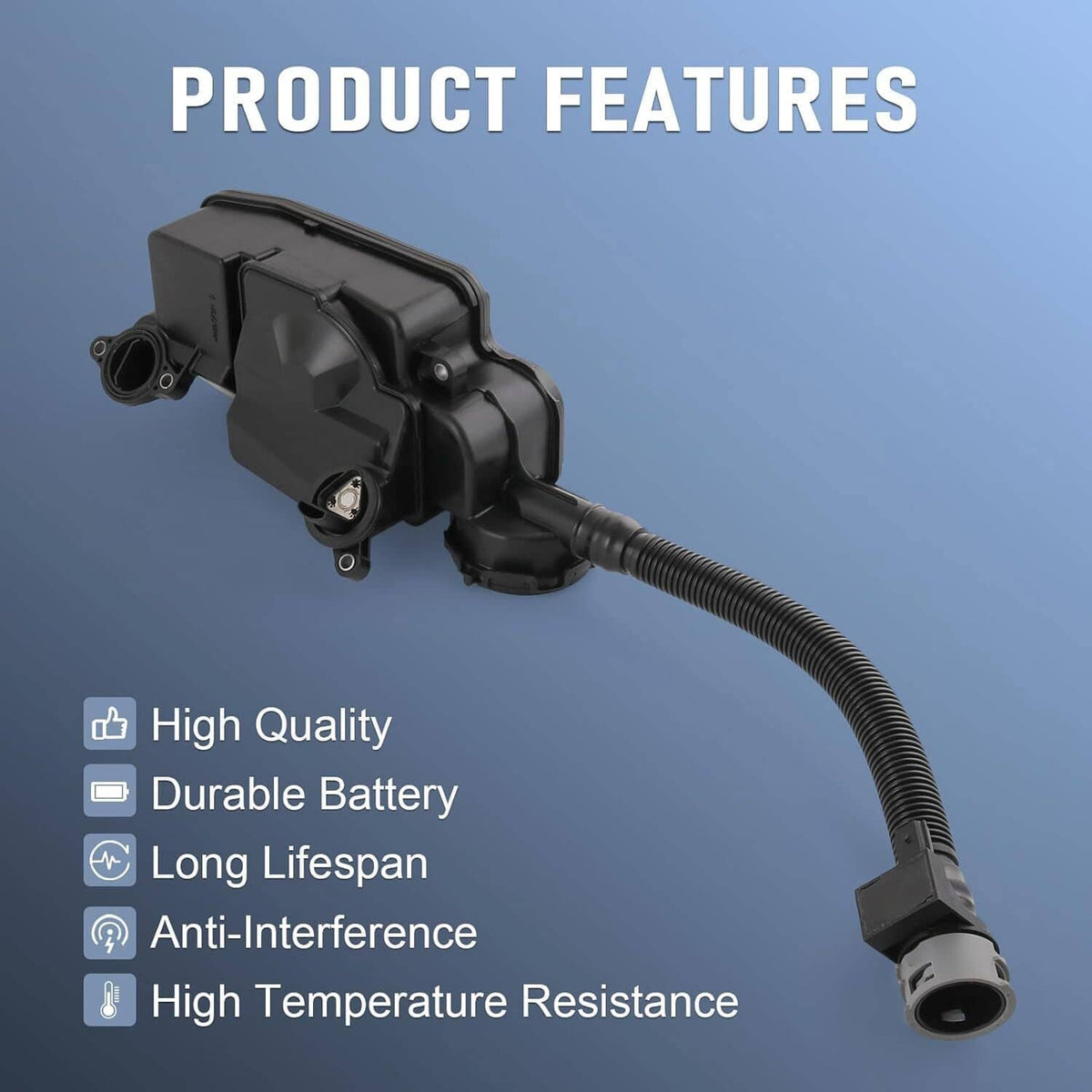 PCV/CCV oil separator assembly with ribbed hose and electrical plug