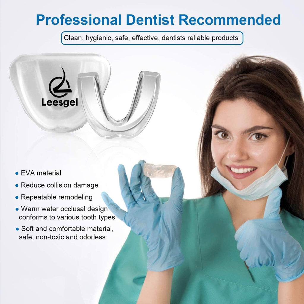 Kids mouth guard trays with EVA material, shown beside a dentist and gloves