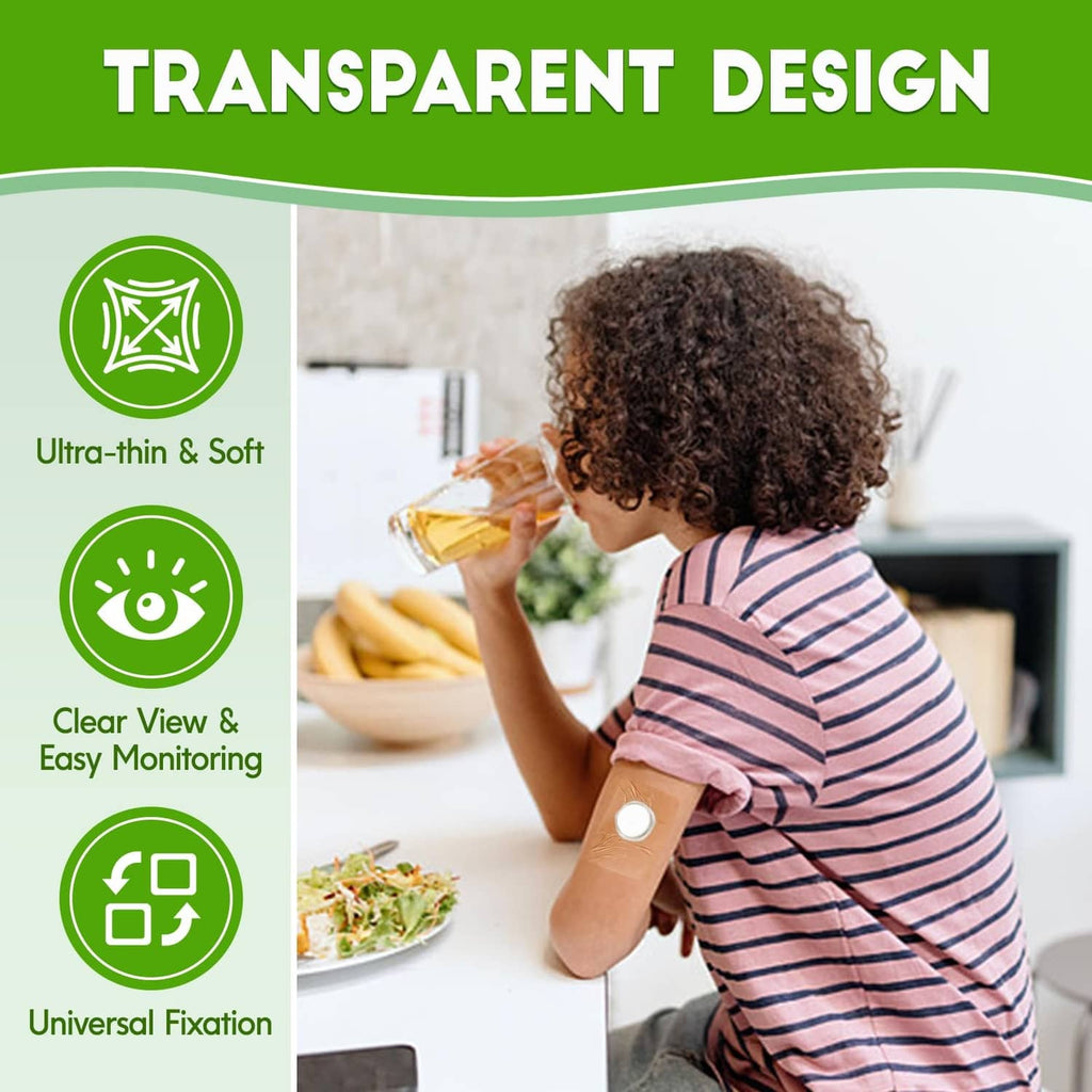 Transparent film dressing with clear see-through patch on child’s arm
