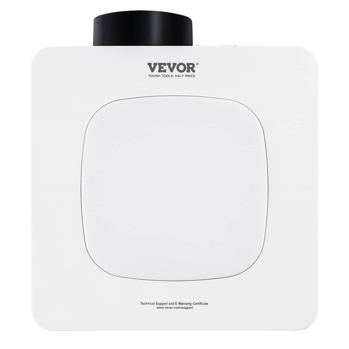 White bathroom exhaust fan with round grille vent cover and VEVOR logo