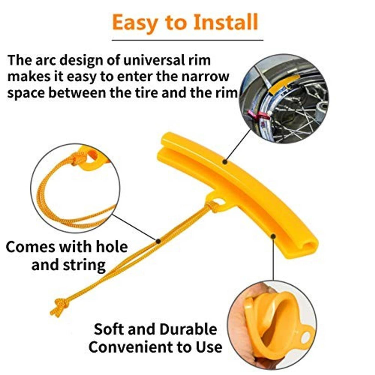 Orange rim protector guard with hole and attached string, set of five pieces