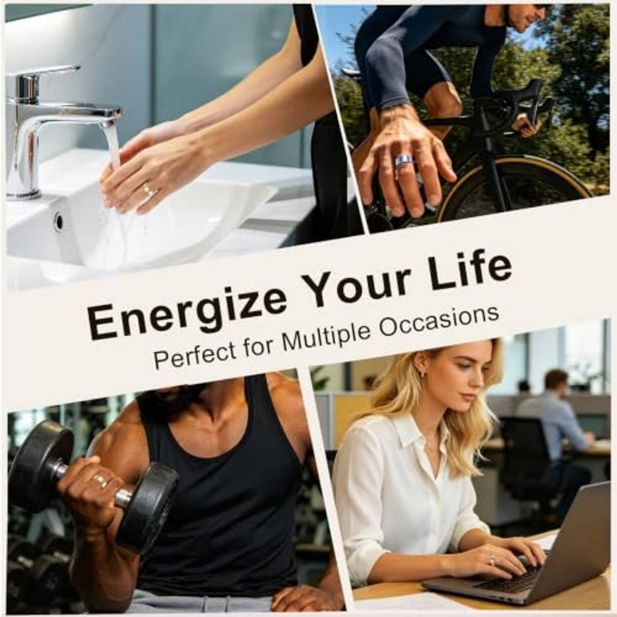 Ring with TPU cover shown on hands during everyday activities.