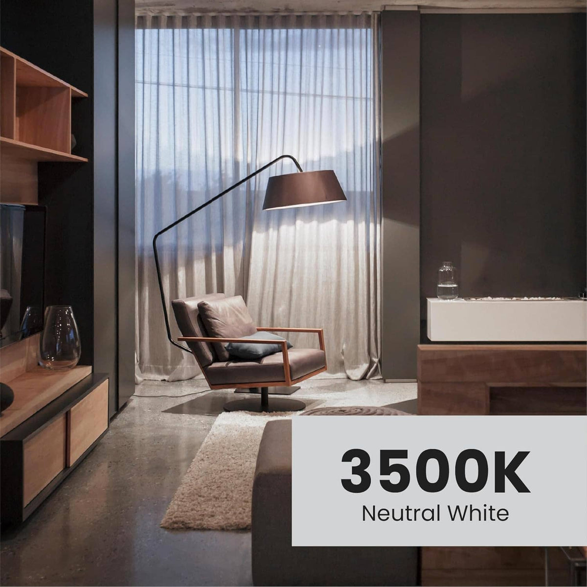 Ceiling lamp area with neutral white 3500K light glow for indoor use.