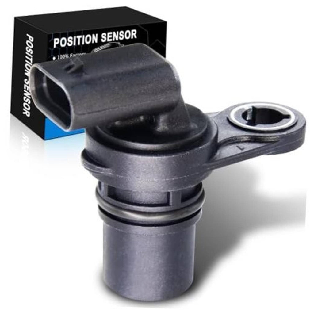 Camshaft position sensor with black plastic housing and metal mounting bracket