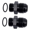 Black AN flare O-ring adapter fitting with O-ring seals and threaded ends