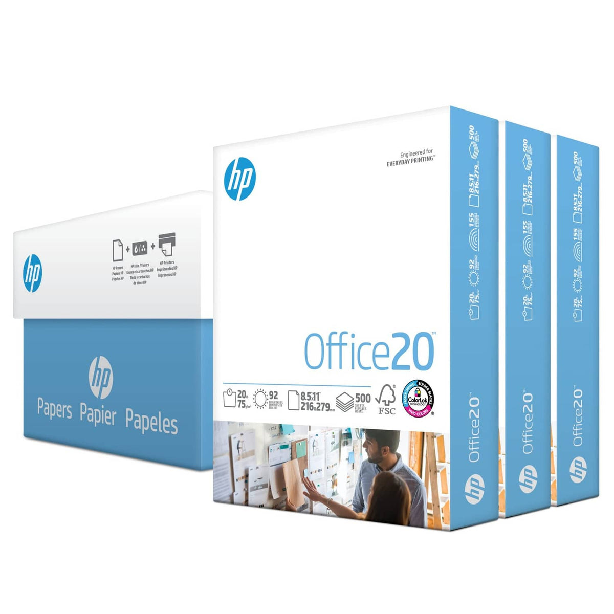 HP Office20 printer paper 8.5x11, 20 lb, 500-sheet reams, 1500-sheet case