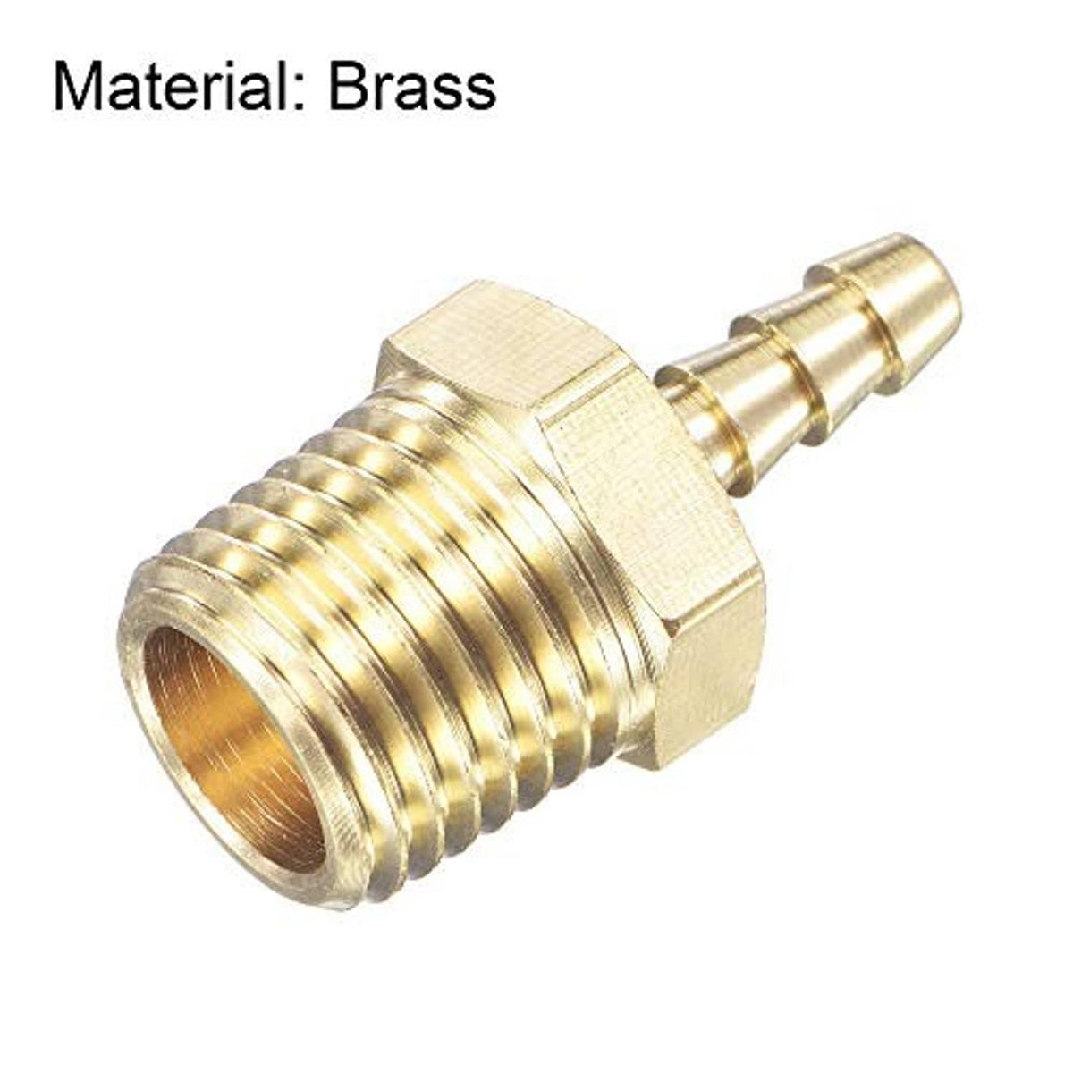 Brass straight hose barb fitting with threaded hex body and smooth barb connection