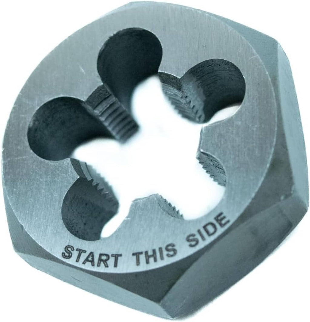 Hex external threading die with five lobes and visible thread grooves