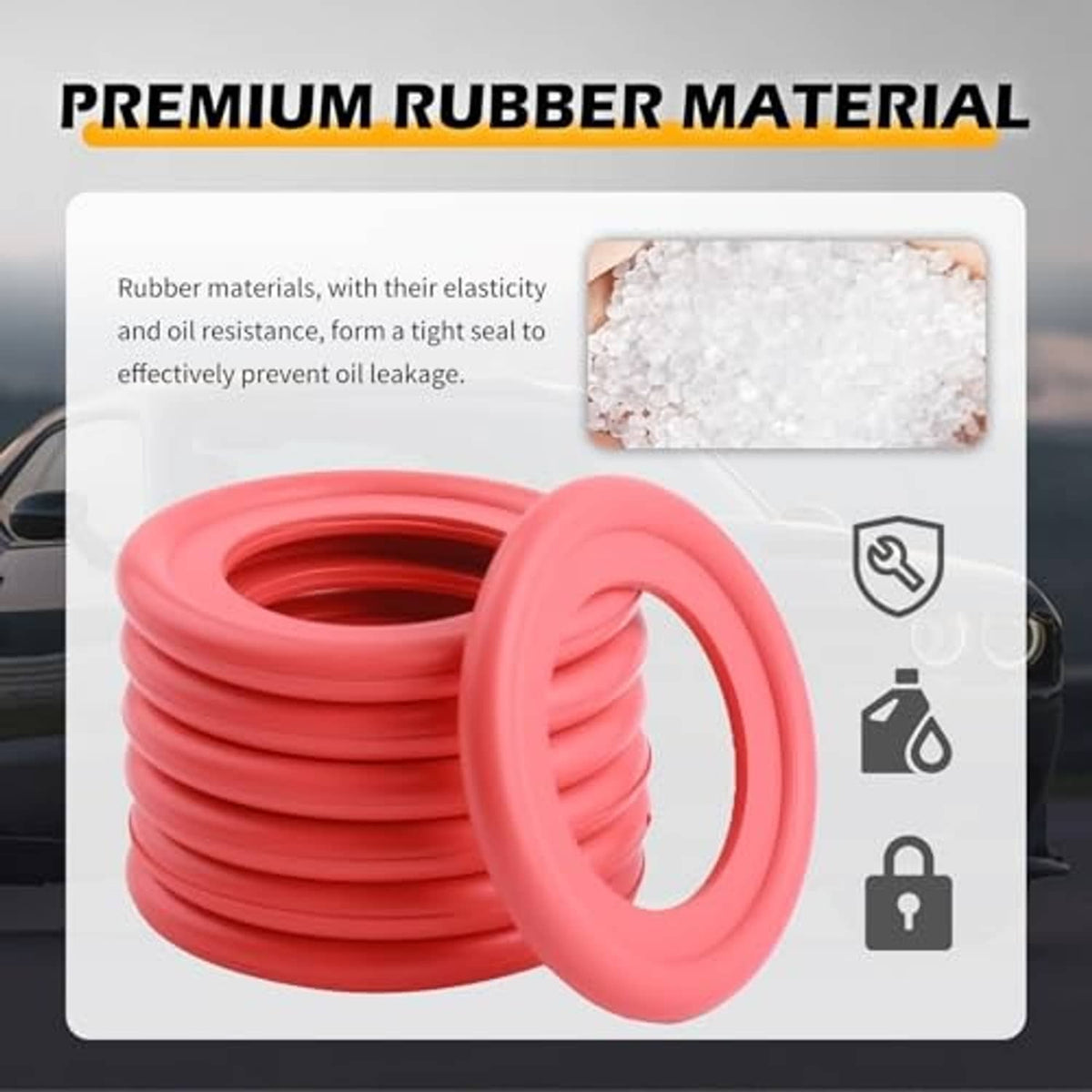 Red rubber oil drain plug crush washers with sealing ring detail