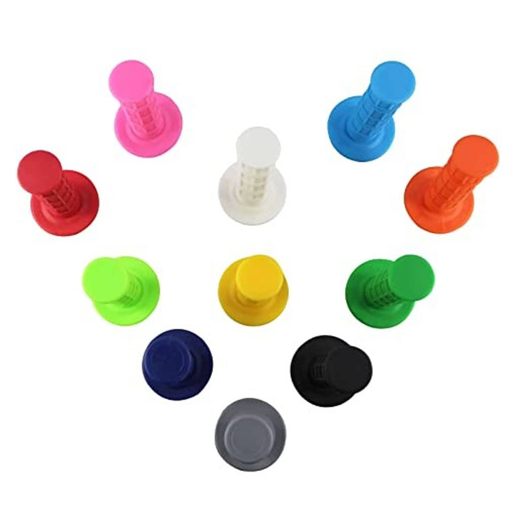 Set of rubber motorcycle handlebar grips in assorted colors, each with flared end caps