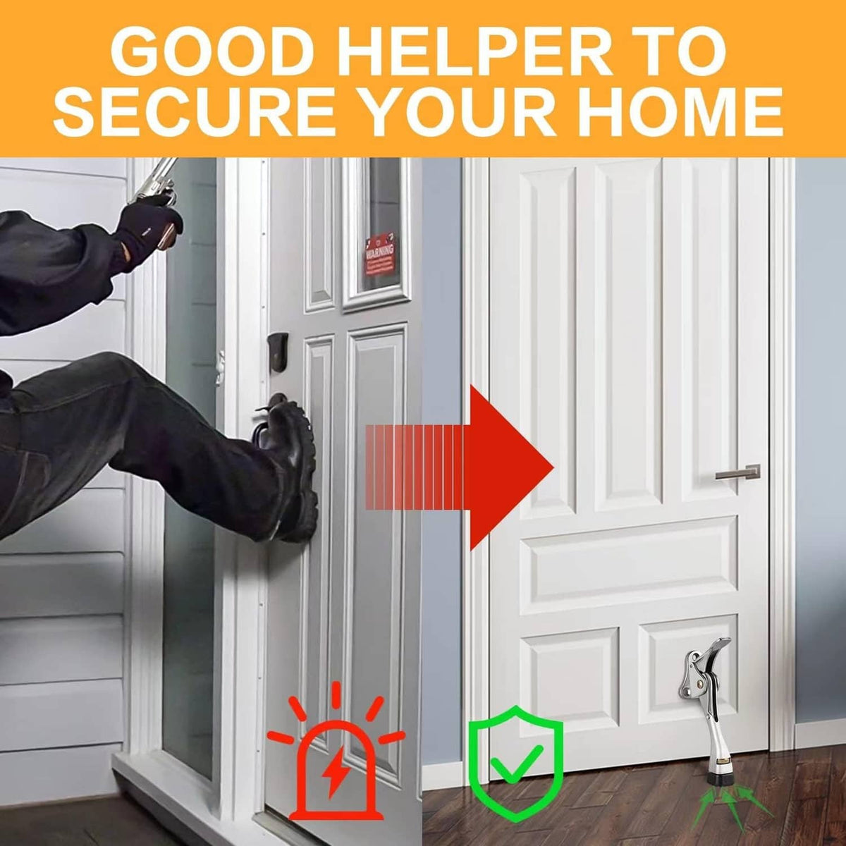 Installed kickdown door stopper on door edge, hinged lever and rubber foot