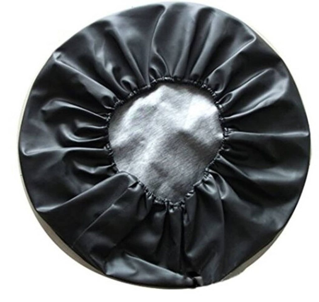Universal spare tire cover with gathered rim and stitched underside, dark gray/black