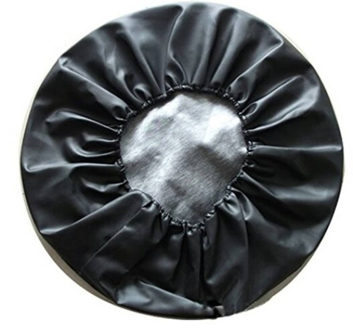 Universal spare tire cover with gathered rim and stitched underside, dark gray/black