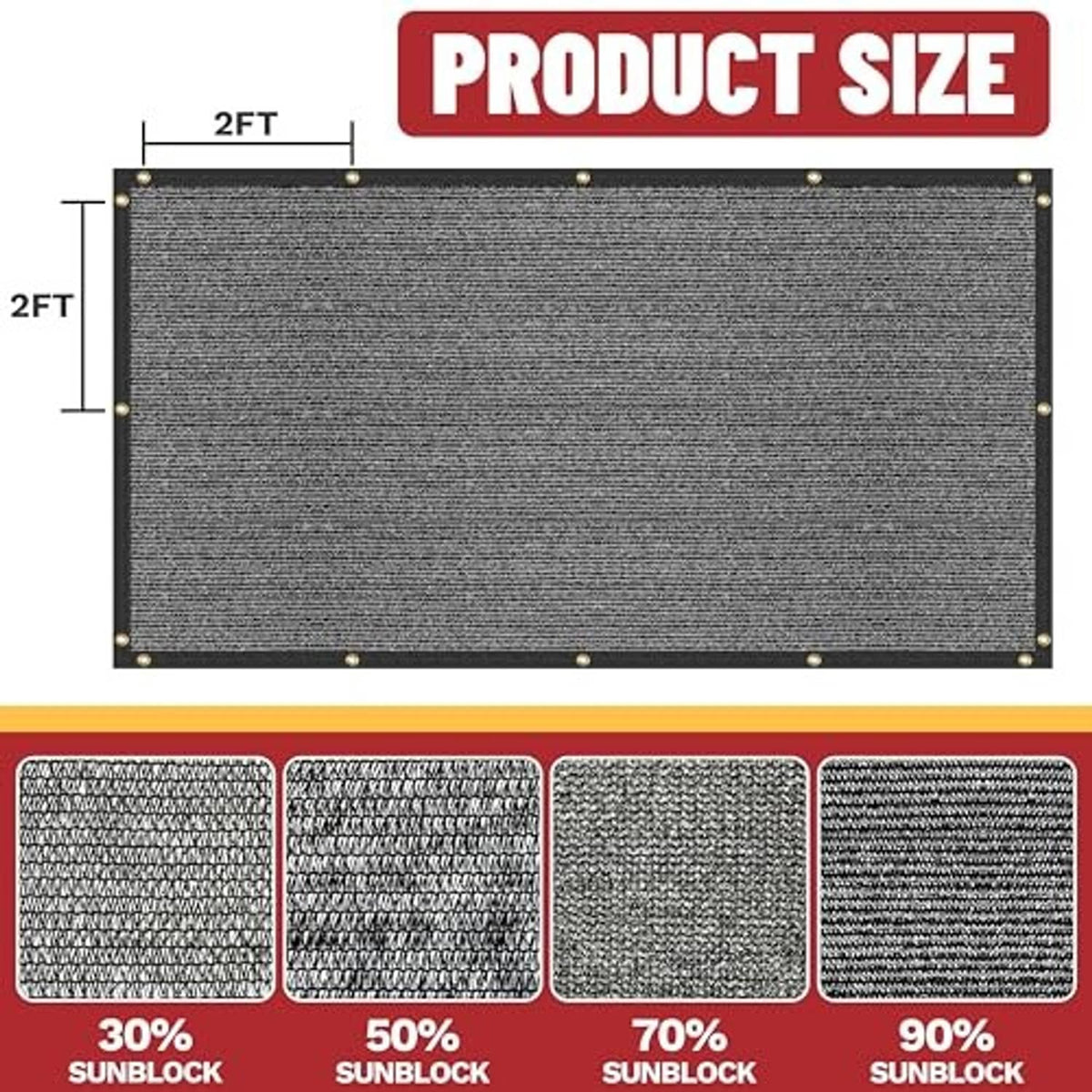 Rectangular black shade cloth tarp with stitched edge and metal grommets