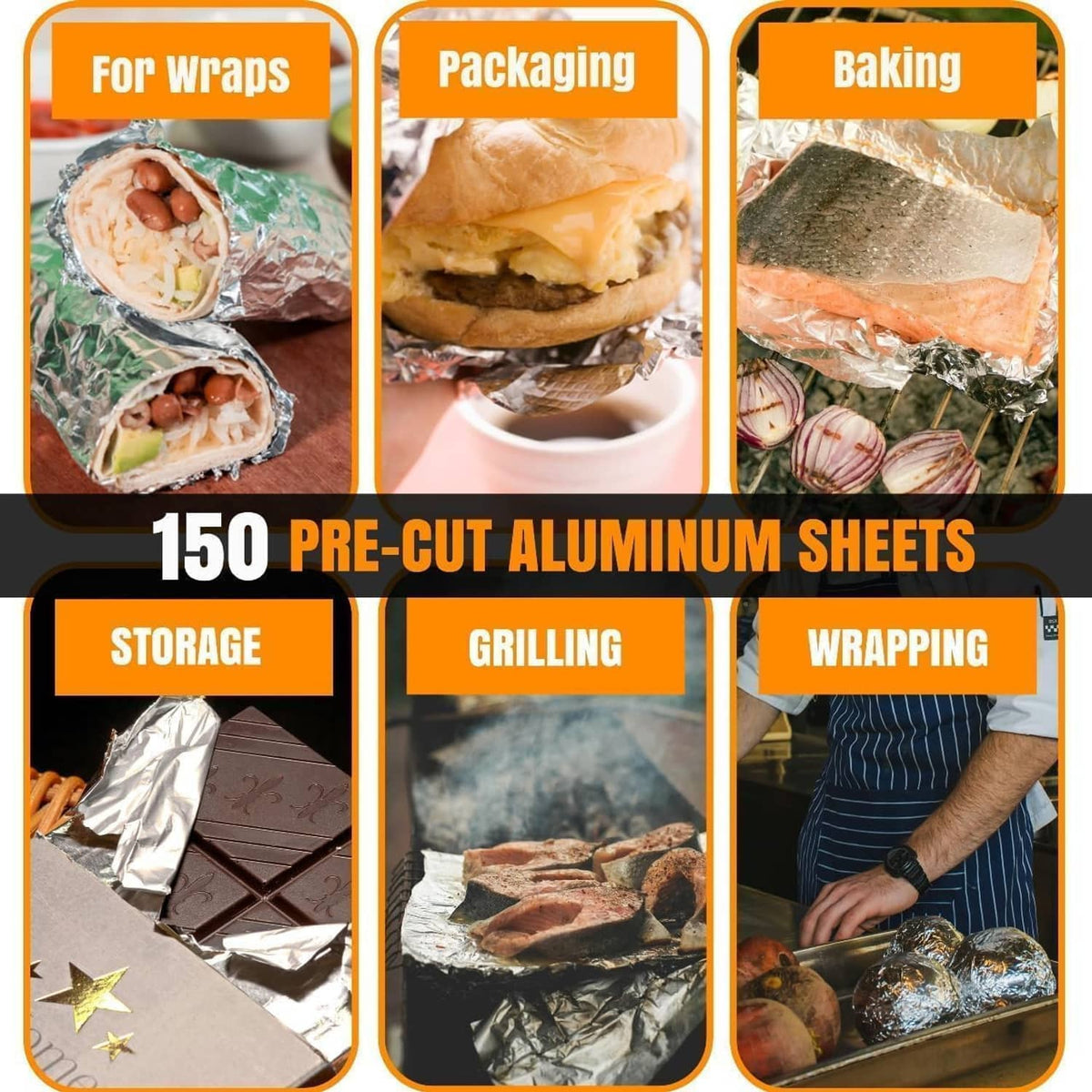 Pack of 150 pre-cut aluminum foil sheets with hex-patterned insulation liner