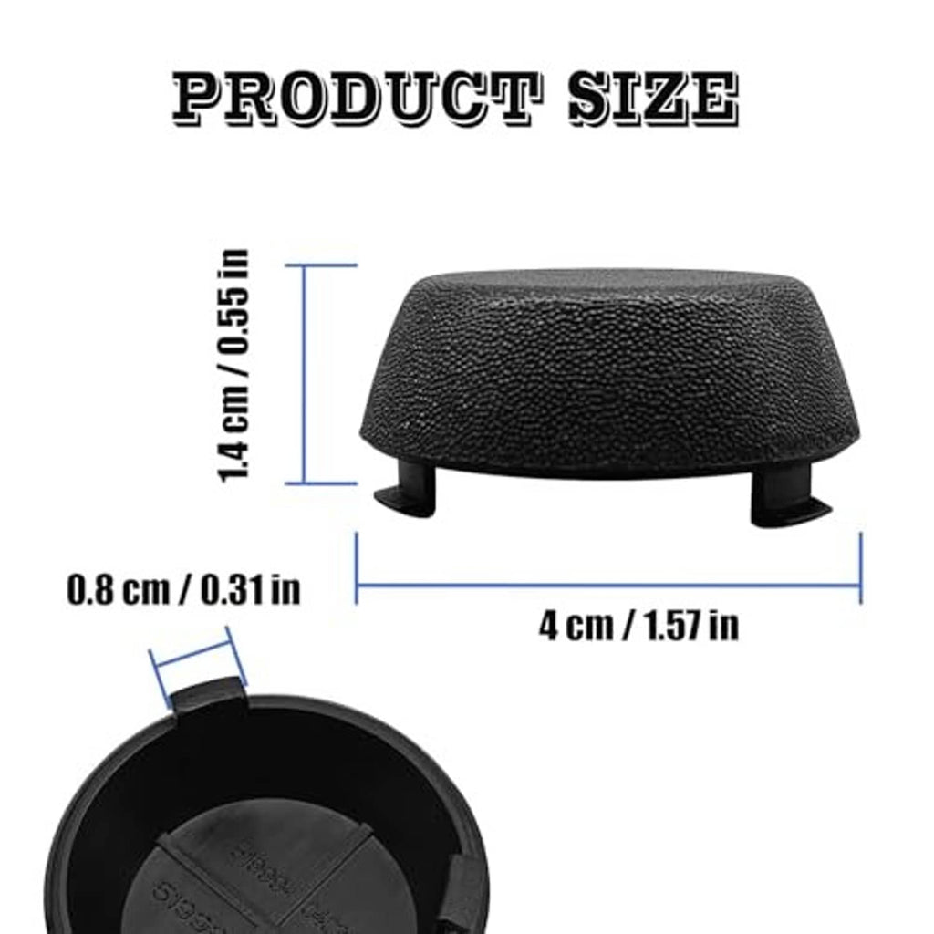 Black textured rear bumper dome cap with dimensions shown for size